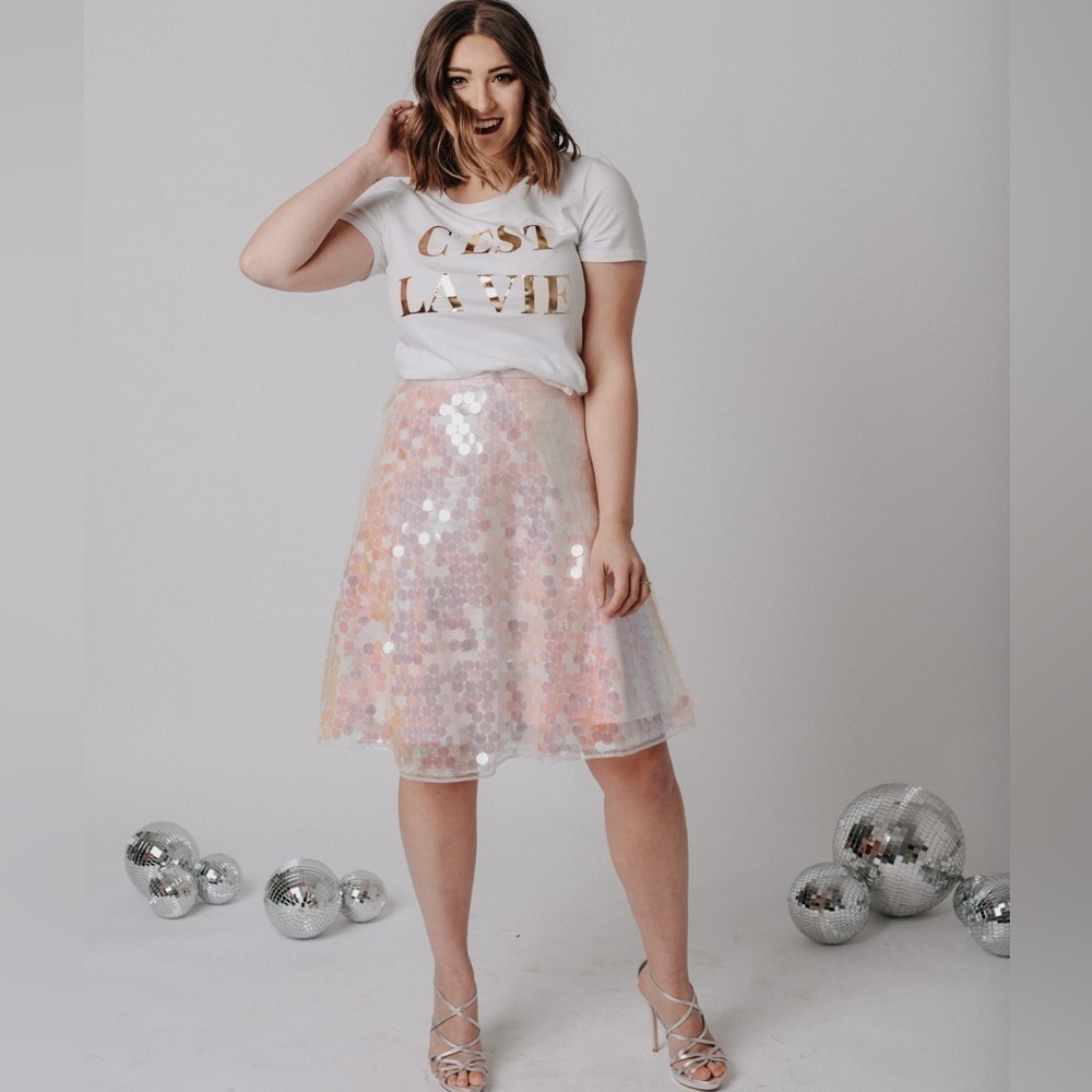 Eva Franco sold at Anthropology adorable pink chunky sequin skirt Brand NEW! - Picture 3 of 12